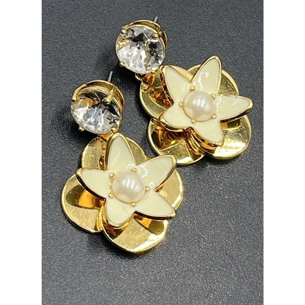 Kate Spade Cream Window Seat Floral Bouquet Rhinestone Pearl Dangle Drop Earring